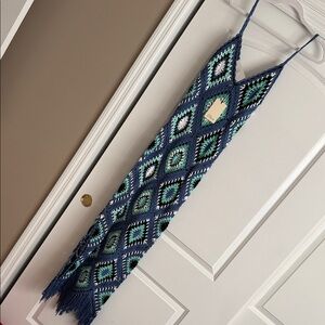 Elan Crochet Diamond Maxi Dress in Navy & Teal